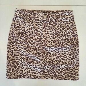 Boston Proper Snow Leopard Animal Print Denim Skort Size 8 Built-in Shorts